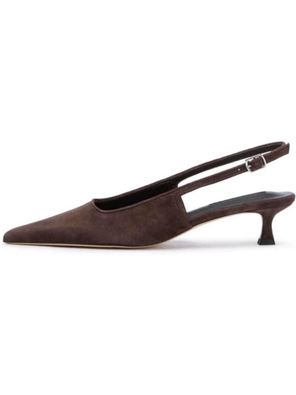 Women's Chocolate Slingback Kitten Heels Closed Pointed Toe Pumps Low Heel Shoes